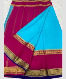 purple and blue colour mysore silk sarees with Plain design
