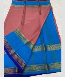 blue and paneer rose pink colour mysore silk sarees with Plain design
