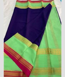 navy blue and light green colour mysore silk sarees with Plain design