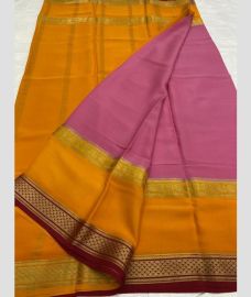 yellow and purple colour mysore silk sarees with Plain design