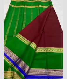 green and maroon colour mysore silk sarees with Plain design