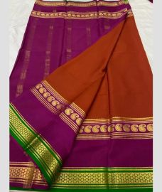 purple and deep orange colour mysore silk sarees with Plain design