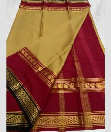 maroon and cream colour mysore silk sarees with Plain design