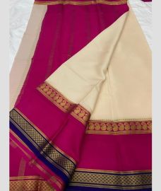 purple and cream colour mysore silk sarees with Plain design