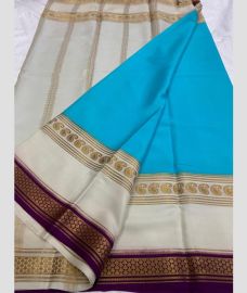 grey and blue colour mysore silk sarees with Plain design