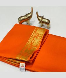 orange colour mysore silk sarees with Plain design