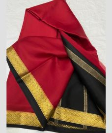 maroon red colour mysore silk sarees with Plain design