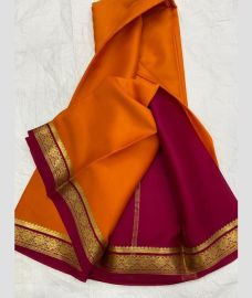 purple and orange colour mysore silk sarees with Plain design
