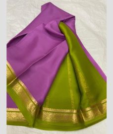 purple and green colour mysore silk sarees with Plain design