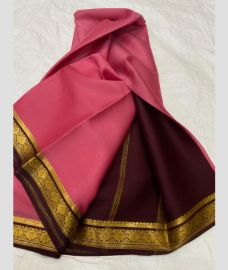 pink and purple colour mysore silk sarees with Plain design