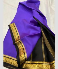 blue and charcoal block colour mysore silk sarees with Plain design