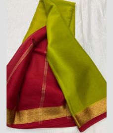 maroon red and green colour mysore silk sarees with Plain design