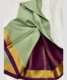 grey and purple colour mysore silk sarees with Plain design