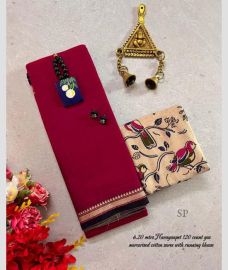 Red and Cream narayanapet cotton sarees with Jari Border design