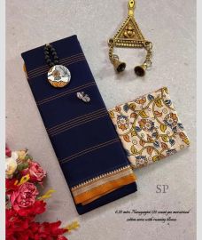 Charcoal Black and Orange narayanapet cotton sarees with Jari Border design