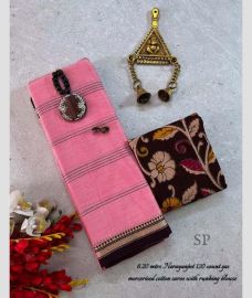 Rose Pink and Black narayanapet cotton sarees with Jari Border design