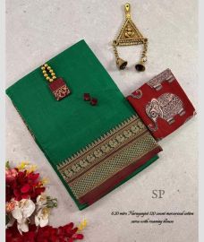 Green and Red narayanapet cotton sarees with Jari Border design