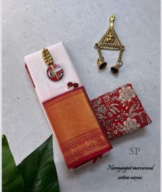 White and Red narayanapet cotton sarees with Jari Border design