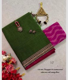 Green and Pink narayanapet cotton sarees with Jari Border design