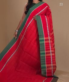 Red and Dark Green narayanapet cotton sarees with All over Checks design