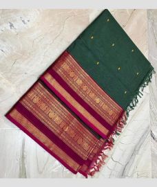 Dark Teal and Pink narayanapet cotton sarees with Jari Border design