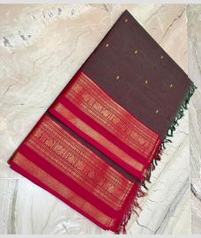 Chocolate and Pink narayanapet cotton sarees with Jari Border design