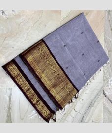 Bluish Grey and Black narayanapet cotton sarees with Jari Border design