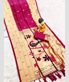 Pink and Lite Yellow  paithani sarees with All over Buttas design