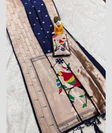 Navy Blue and Lite Brown paithani sarees with All over Buttas design
