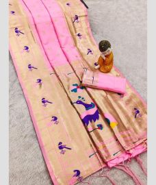 Baby Pink and Cream paithani sarees with All over Buttas design