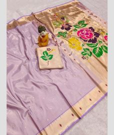 Lite Lavender and Golden paithani sarees with Paithani Border design