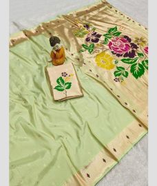 Fern Green and Golden paithani sarees with Paithani Border design