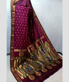 purple colour paithani sarees with All over design