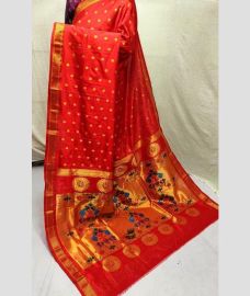 maroon red colour paithani sarees with All over design