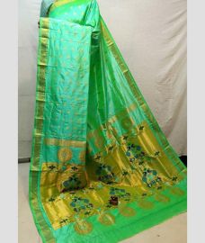 green colour paithani sarees with All over design