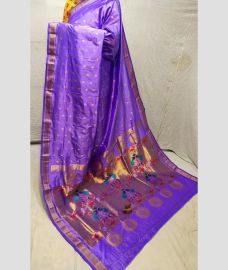 violet colour paithani sarees with All over design