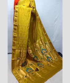 olive green colour paithani sarees with All over design