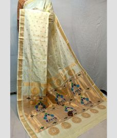 cream colour paithani sarees with All over design