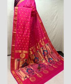 magenta red colour paithani sarees with All over design