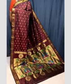 deep purple colour paithani sarees with All over design