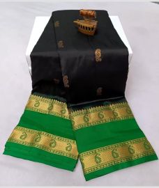 block and green colour paithani sarees with All over Buttas design
