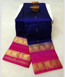 navy blue and magenta colour paithani sarees with All over Buttas design