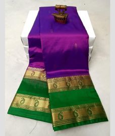 purple and green colour paithani sarees with All over Buttas design