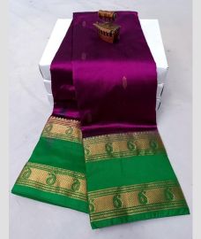 purple and silver colour paithani sarees with All over Buttas design