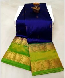 navy blue and green colour paithani sarees with All over Buttas design