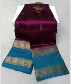 purple colour paithani sarees with All over Buttas design
