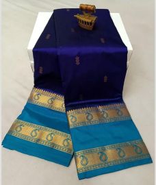 navy blue colour paithani sarees with All over Buttas design