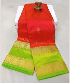 orange colour paithani sarees with All over Buttas design