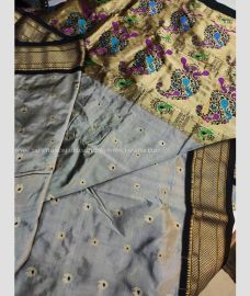White with Pink Border color kuppadam pattu handloom saree with kanchi designer border sarees with contrast blouse
