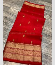 Red saree with Mango design Border color Banarasi Silk handloom saree with kadiyal kora silk saree design